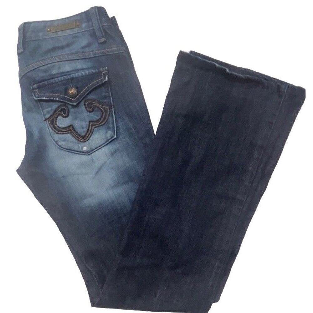 ReRock Express Jeans Women Sz 4 Flare Bootcut Thick Stitch Stretch Embroidered